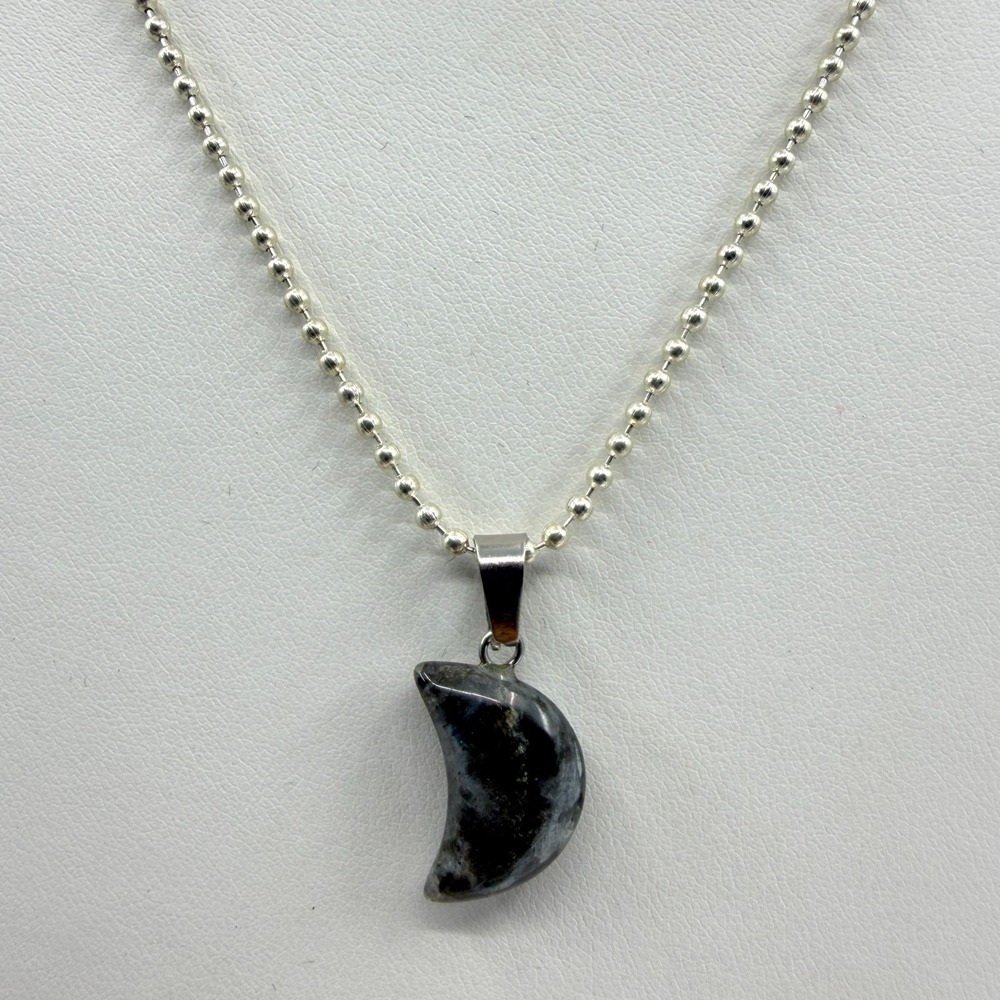 Celestial Moon Pendant Necklace Black Stone Silver Tone Boho Gothic Style Gift